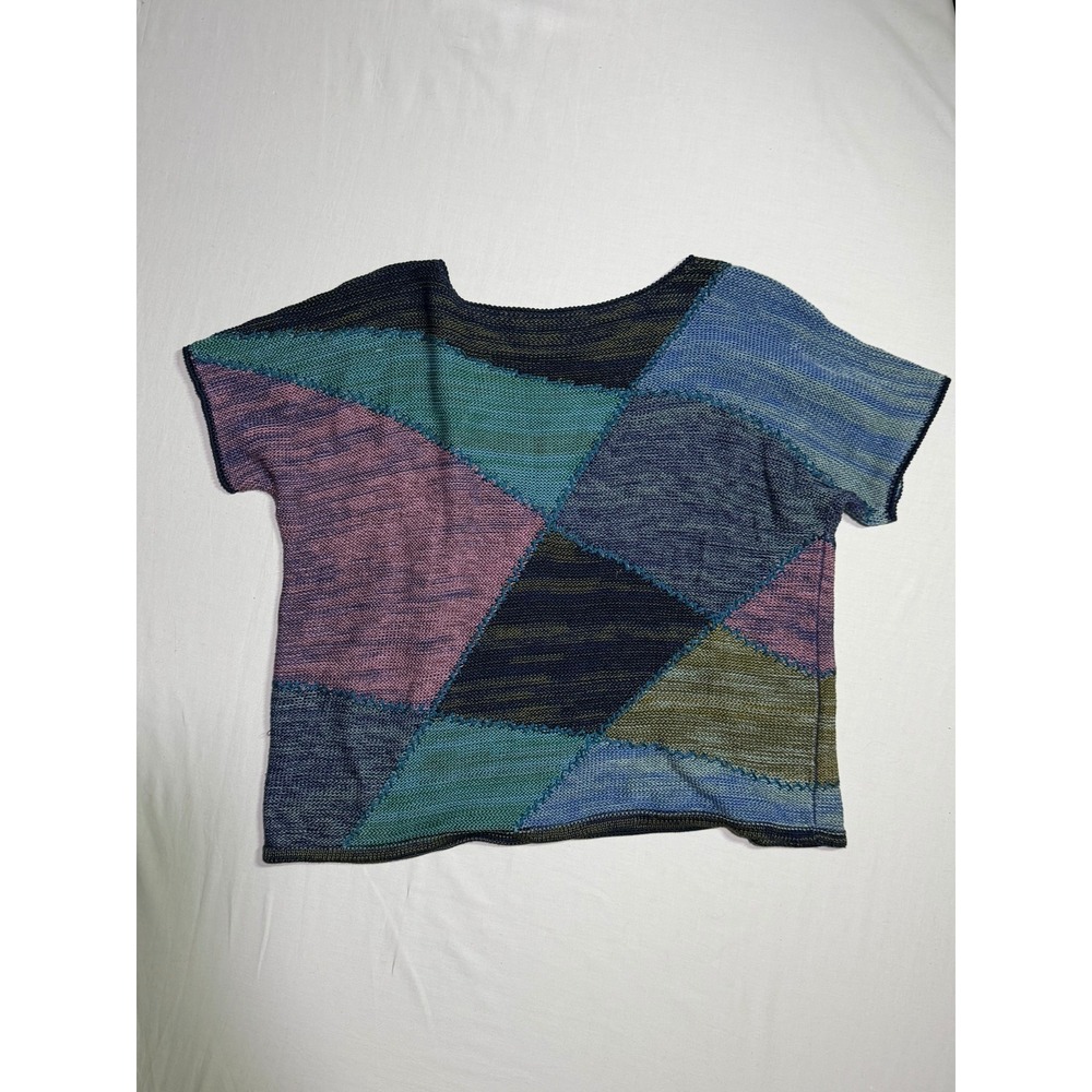 Peruvian Connection Multicolor Patchwork Knit Shirt Boho Southwestern